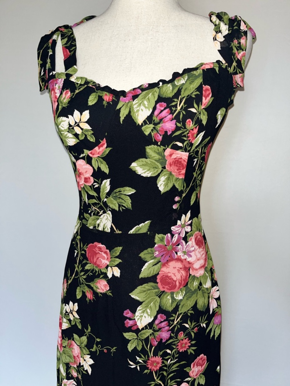 Reformation Nikita Black Floral Cottage Dress - Size 10 - Picture 5 of 9